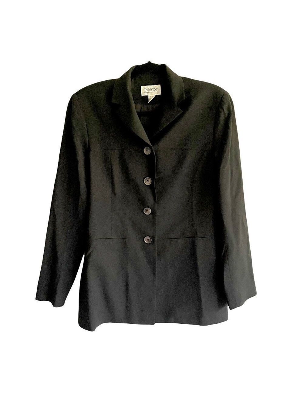PORTS Vintage Long Button Front Blazer Black 6